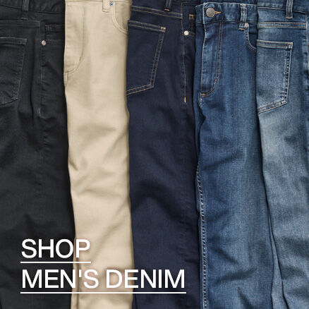 Close up camera shot of men's pants folded.